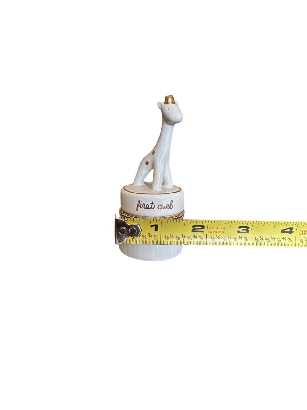 Giraffe Ceramic Keepsake Box For Babys First Curl With Gold Accents Tiny Memory - Picture 8 of 9